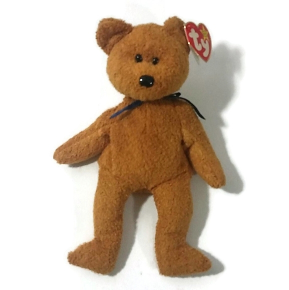 Ty | Toys | Ty Beanie Baby Fuzz 9 Bear With Blue Neck Tie